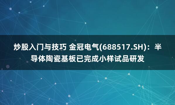 炒股入门与技巧 金冠电气(688517.SH)：半导体陶瓷基板已完成小样试品研发